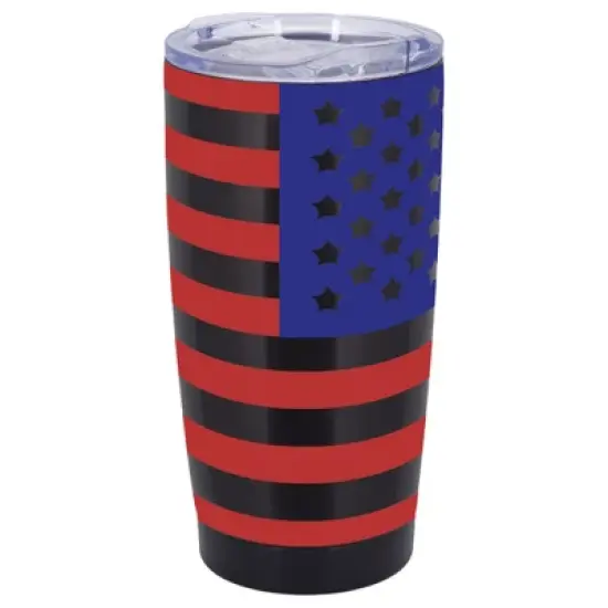 100 North 20 Ounce Stainless Steel On the Go Travel Tumbler With Push Top Lid, American Flag Black image {5}
