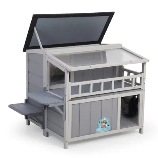 SEVOBAL Pet Crates and Houses Wooden Cat Catio with Platforms Sunshine Board Hammock Door Kitten Cage Condo for Outdoor, Gray, 39"*33"*64" image {4}