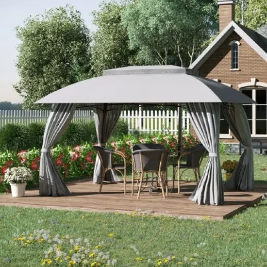 Outsunny 13' x 10' Patio Gazebo Outdoor Canopy Shelter with Sidewalls, Double Vented Roof, Steel Frame for Garden, Lawn, Backyard and Deck image {2}