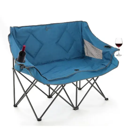 Arrowhead Outdoor Portable Folding Double Duo Camping Chair Loveseat Couch w/ 2 Cup & Wine Glass Holder, Supports up to 500lbs (Ocean Blue) image {6}