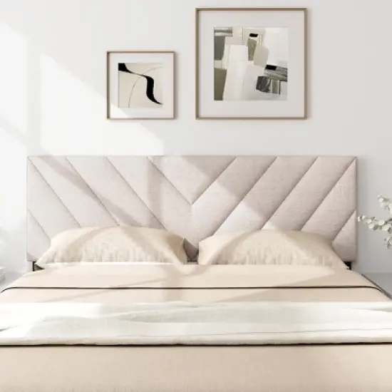 Tangkula Linen Fabric Upholstered Headboard Rectangular Headboard w/ Solid Wood Legs image {1}