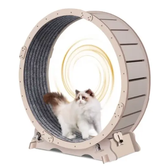 YOOCOZZ 41" Cat Exercise Wheel for Indoor Cats, Cat Running Wheel with Carpeted Runway-Natural image {1}