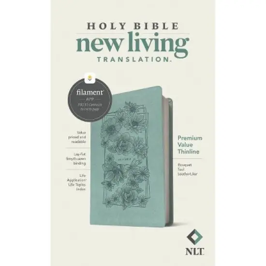 NLT Premium Value Thinline Bible, Filament Enabled (Leatherlike, Bouquet Teal) - by  New Living Translation (Leather Bound) image {1}