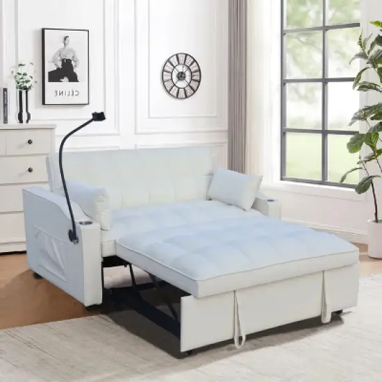 NicBex Loveseat Sofa with Pull-Out Bed Upholstered Velvet Sofa Couch with Side Pockets & Toss Pillows for Living Room,Apartment image {4}