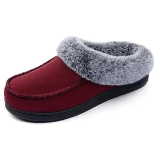 RockDove Women's Faux Fur Collar Moc Toe Slide Slipper image {8}