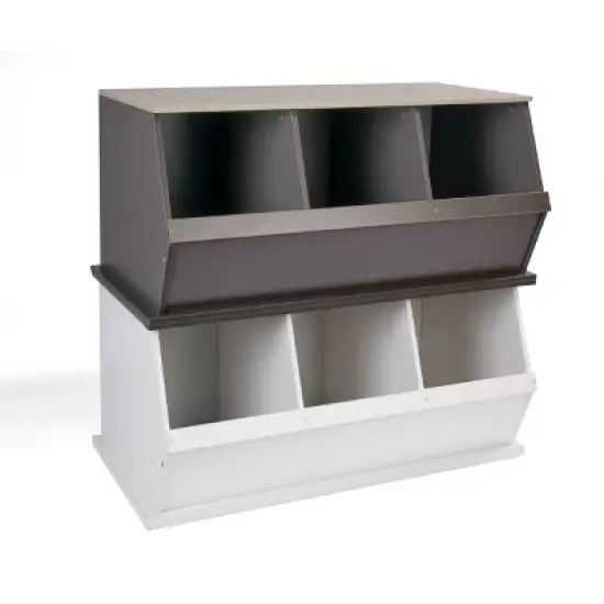Badger Basket 3 Bin Stackable Storage Cubby Charcoal/Gray Woodgrain image {6}
