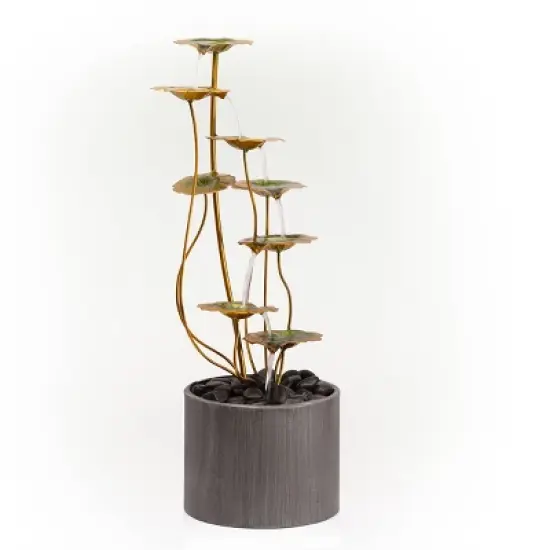 32" Metal Multi-Tiered Lily Pads Fountain with Stones Copper - Alpine Corporation image {2}
