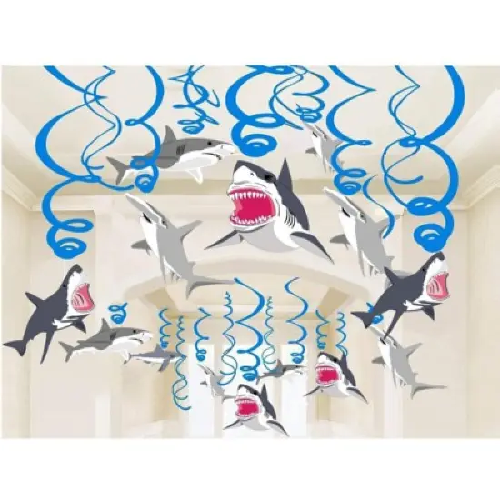 Blue Panda 37-Piece Shark 3-in-1 Party Decorations - Happy Birthday Banner, Swirl Decor, Photo Booth Props image {3}