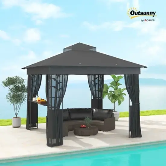 Outsunny&nbsp;10' x 10' Outdoor&nbsp;Gazebo with Shelves and Netting,&nbsp;Double&nbsp;Roof Patio Gazebo Canopy Shelter, UV30+ Protected image {2}