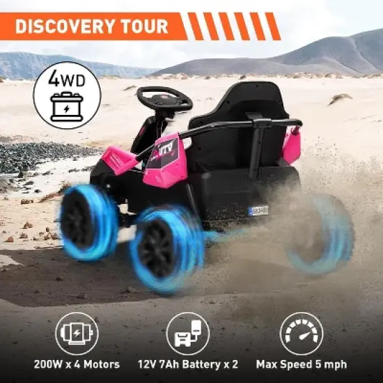 24V Ride-on Toys for Big Kids, Electric Four Wheeler with Parent Remote, Bluetooth Music, Horn, 4 Shock Absorbers, Dual 12v Batteries, Pink image {6}