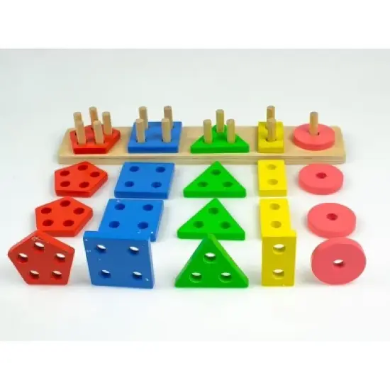 Shape Sorter Color Wooden Bard - Kids Early Learning Toddler Shape Sorter Toys Stack and Sort - 20 Pieces Geometric Board Puzzle - Play22Usa image {5}