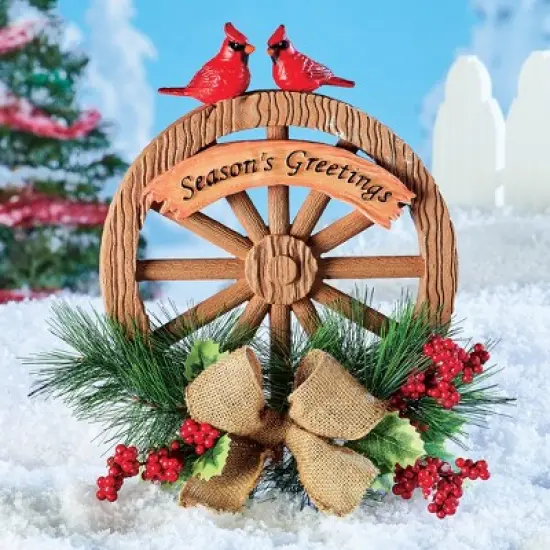 Collections Etc Hand-Painted Holiday Wagon Wheel Decorative Garden Stake 12 X 3.75 X 18 image {1}