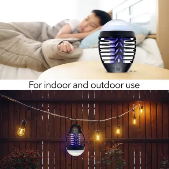 HOM Outdoor Bug Zapper - Waterproof, USB Rechargeable and Battery Powered Mosquito Killer, Insect Trap and Fly Swatter image {7}