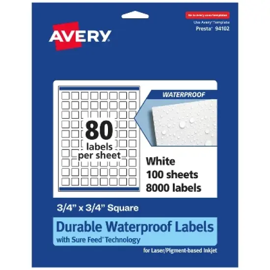 Avery Durable Waterproof Square Labels with Sure Feed, 3/4" x 3/4" image {11}
