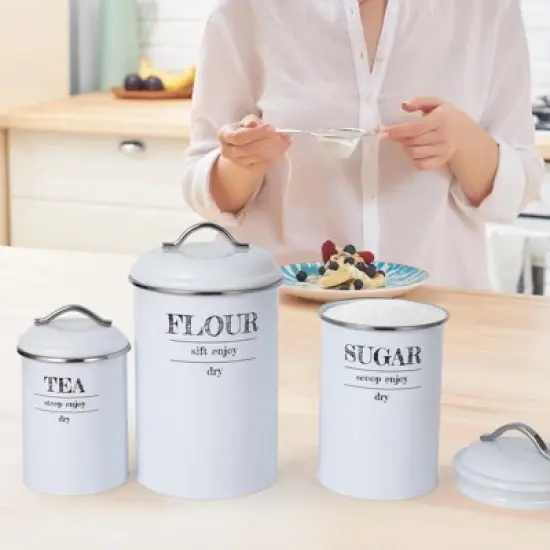 Kitchen Canisters Set, 3 Pcs Vintage Food Storage Containers with Airtight Lids - Farmhouse Coffee Tea Sugar Jars for Countertop image {7}