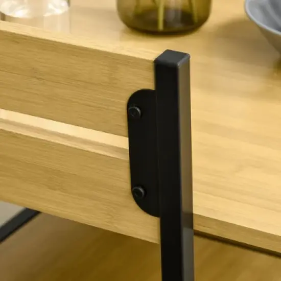 HOMCOM Industrial 3-Piece Dining Table Set, Square Kitchen Table with 2 Chairs for Dorms, Apartments, Studios, Bamboo Wood Grain image {5}