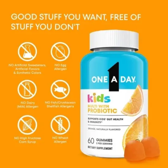 One A Day Kids' Multivitamin with Probiotic Gummies for Digestive Health - Orange - 60ct image {8}