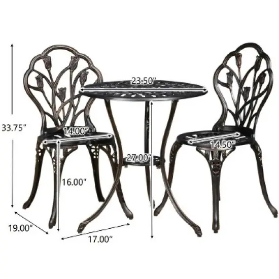 Christopher Knight Home Nassau Outdoor Vintage Style Cast Aluminum Bistro Set with Tulips image {2}