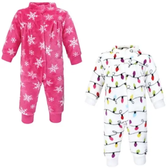Hudson Baby Infant Girl Plush Jumpsuits, Pink Christmas Lights image {9}