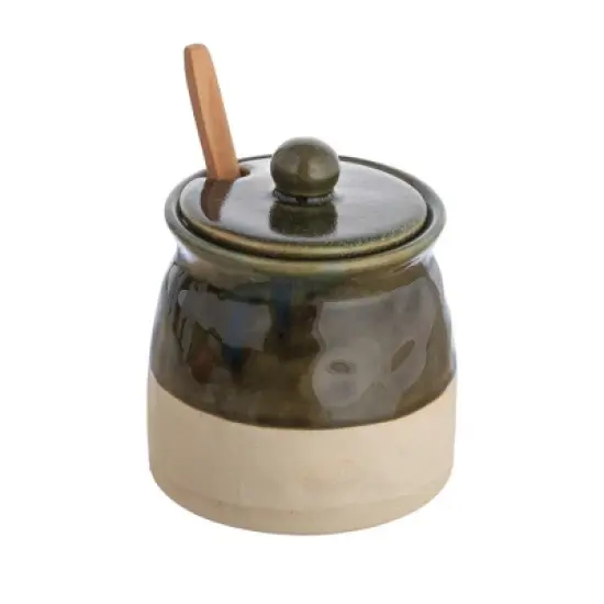 Storied Home Stoneware Sugar Pot with Lid and Wood Spoon image {9}