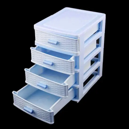 Unique Bargains Room Plastic 4 Layers Cosmetics Sock Jewelry Storage Case Light Blue image {3}