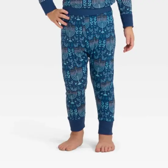 Toddler Hanukkah Ribbed Long Sleeve Shirt and Pants Holiday Matching Family Pajama Set - Wondershop&trade; Blue image {3}
