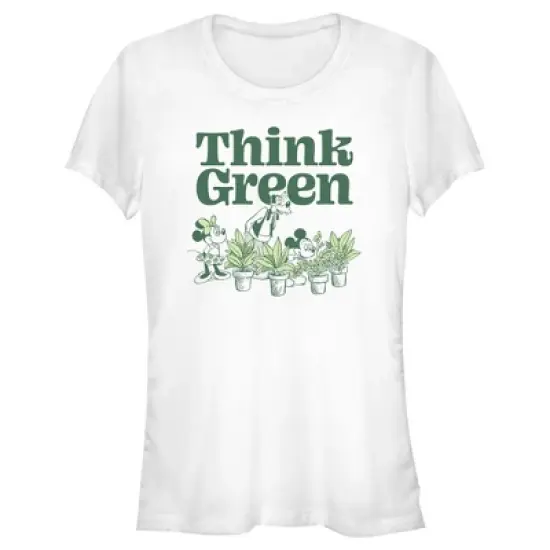 Junior's Mickey & Friends Green Think Plant Lovers T-Shirt image {3}