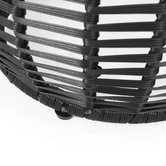 GDFStudio Laguna Outdoor 15.5" Wicker Glass Top Basket Side Table image {6}