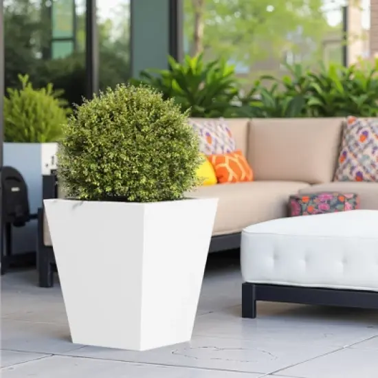 PexFix 18" Tall Metal Tapered Planter Large Outdoor & Indoor Garden Plant Pot White for Home and Patio image {5}