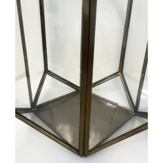 Essential Decor & Beyond Antique Brass 14" Glass and Metal Lantern Decorative Accent image {5}