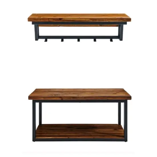 Claremont Rustic Wood Coat Hook and Bench Set Dark Brown - Alaterre Furniture image {1}