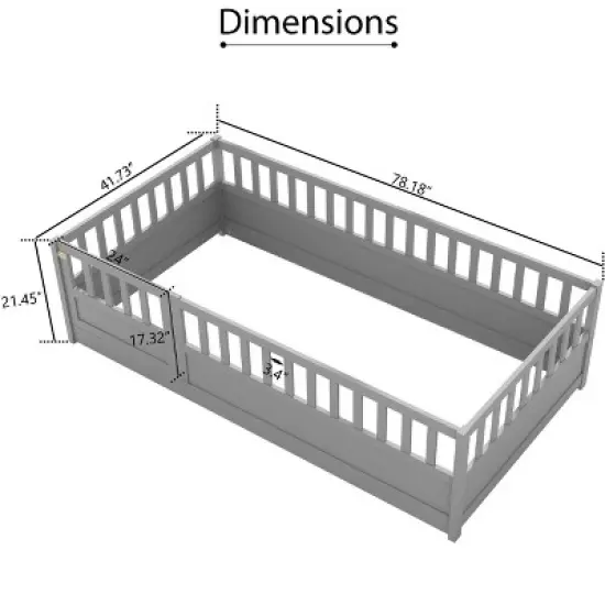 Okak Twin/Full Floor Bed for Toddlers & Kids - Child-Led Design with Safety Rails & Door, Modern Low Bed Frame for Children's Bedroom image {2}