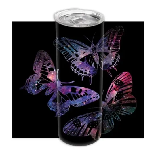 Watercolor Glittered Purple Pink Monarch Butterfly Pattern 20 ounce Stainless Steel Travel Tumbler with Lid For Your On The Go Beverages image {5}
