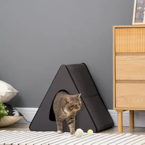 PawHut Heated Cat House A-Frame Pet Shelter with Zippered Water-resistant Roof for Indoor and Outdoor image {1}