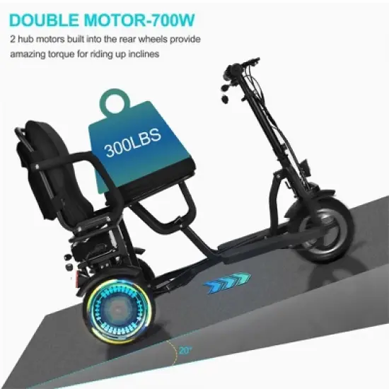 MotoTec Folding Mobility Electric Trike 48v 700w Dual Motor Lithium Black image {6}