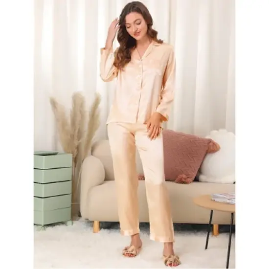 Allegra K Women's Satin Button Down Sleepshirt with Pants Halloween Pajama Set image {1}