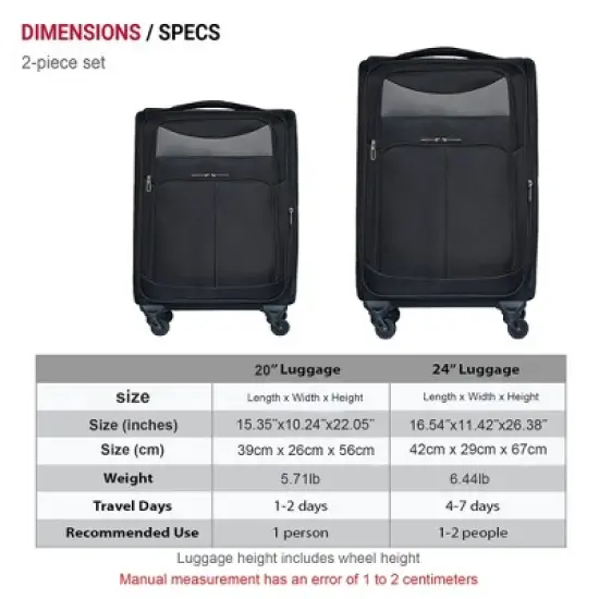 Gulches (20+24) Two-piece suitcase suitcase set Oxford trolley case without password lock universal wheel BLACK image {2}