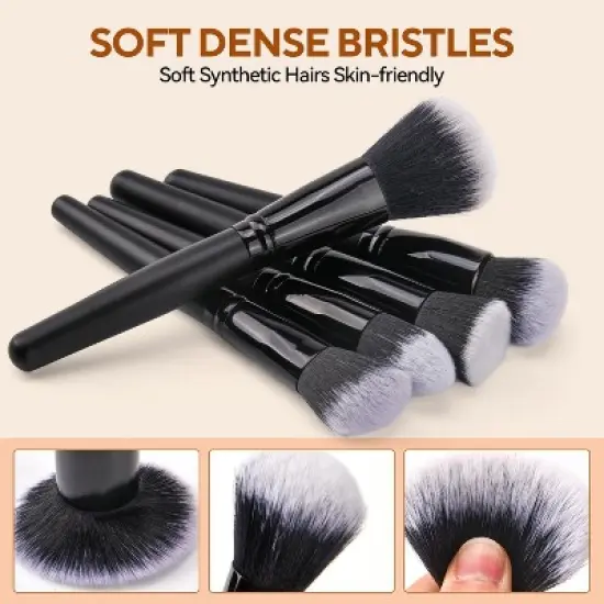 BABYYER Black Makeup Brushes Set,15 Pcs Professional Premium Synthetic Foundation Contour Powder Concealers Eye Shadows Blush Makeup Brush Set image {3}