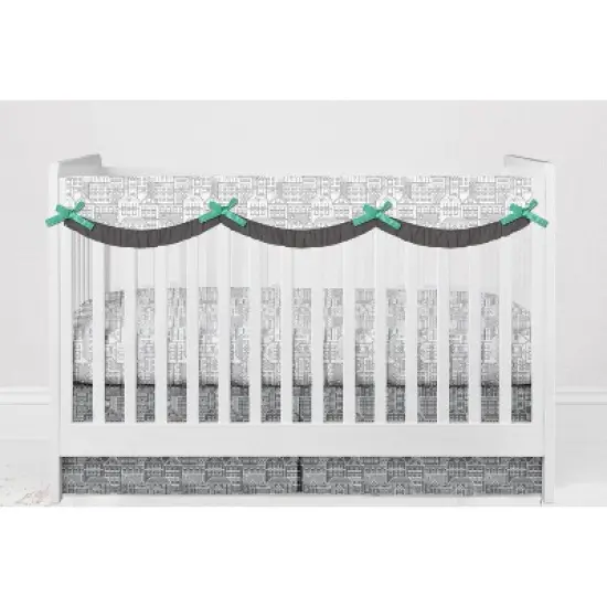 Bacati - Clouds in the City Mint/Gray 10 pc Crib Bedding Set with Long Rail Guard Cover image {7}