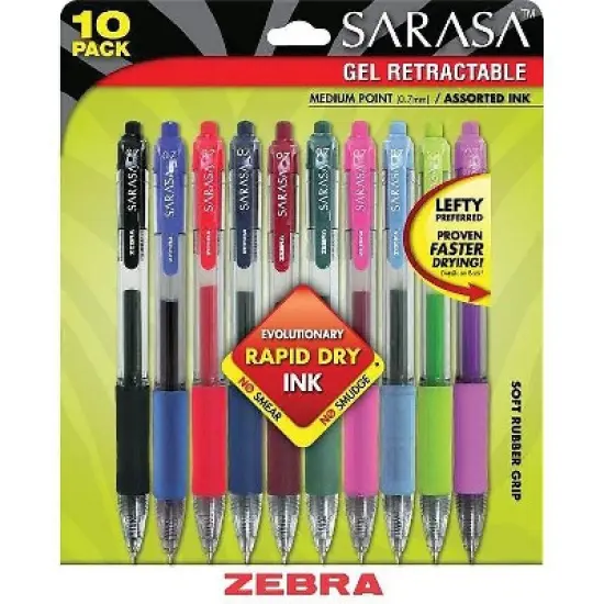 Zebra Sarasa Retractable Gel Pen Assorted Ink Medium 10/Pack 46881 image {4}