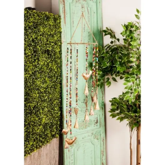 26" x 7" Eclectic Metal Birds Windchime with Beaded Strands Gold - Olivia & May: Indoor Musical Decor image {5}