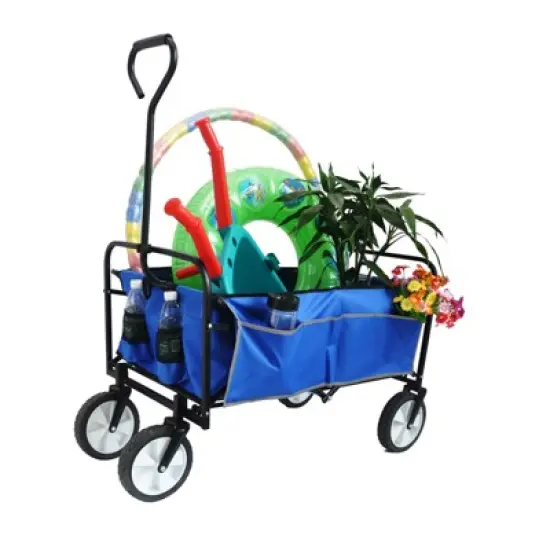 DSVIMOY Portable Folding Beach Wagons with Wheels, Portable Carts with Adjustable Handle, Blue, 37"*20"*45" image {3}