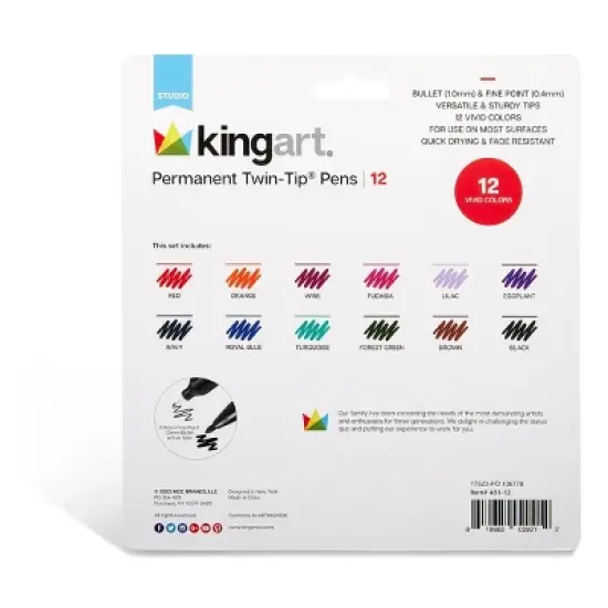 KINGART Permanent Twin-Tip&trade; Pens 12 Colors image {4}