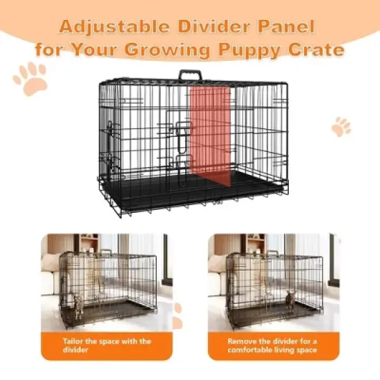 Foldable Metal Dog Enclosure with Divider and Leak-Proof Tray, Dual-Door Wire Cage for Indoor, Outdoor, and Travel Use image {3}
