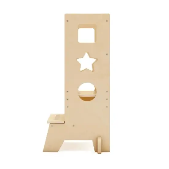 Guidecraft Jr. Classic Kitchen Helper Step-Up - Natural: Wooden Montessori Toddler Tower, Adjustable Height Bathroom Stool for Kids image {5}