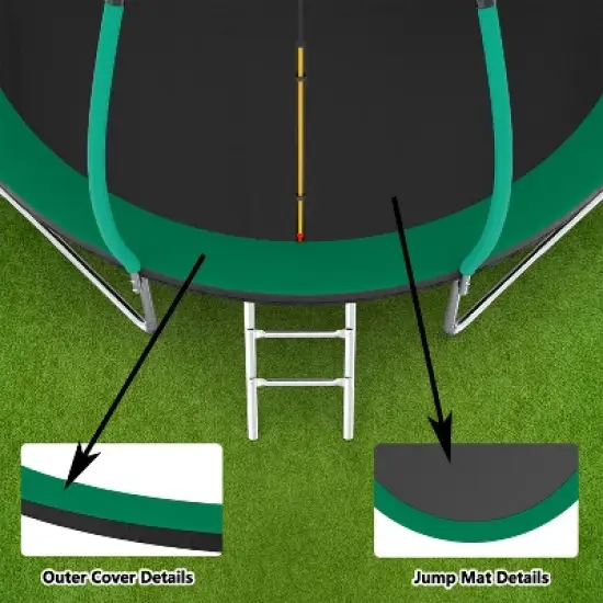 BestParts 12FT Round Trampoline with Ladder, Enclosure Net & Toss Target Game &ndash; Green Steel Frame image {3}