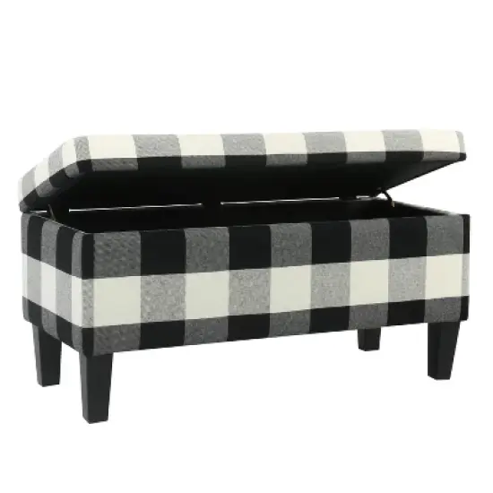Large Decorative Storage Bench Black Plaid - HomePop image {2}