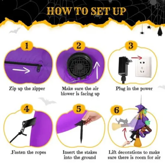 Karl Home 3.9 FT Halloween Inflatable Witch Riding Broom Broke Out from Window Outdoor Decorations image {2}