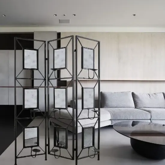 47x71" Room Photo Frames Screen Divider Screens,3 Panel Decorative Screen with Photo Frames,Antique Mirror-The Pop Home image {2}