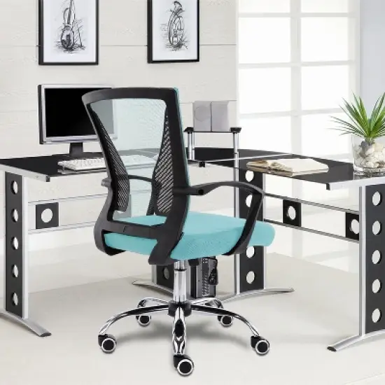 Modern Home Zuna Ergonomic Design Breathable Mesh Modern Mid Back Office Desk Chair with Lumbar Support, Steel Base, and Rolling Wheels, Black & Aqua image {4}